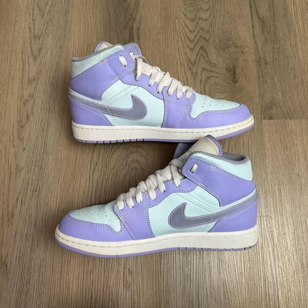 Jordan 1 Mid Shoes Mens Size 9.5 Purple Mint Colorblock Basketball 554724-500
